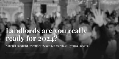 A black and white image of an audience with the text National Landlord Investment Show, 6th March at Olympia London...